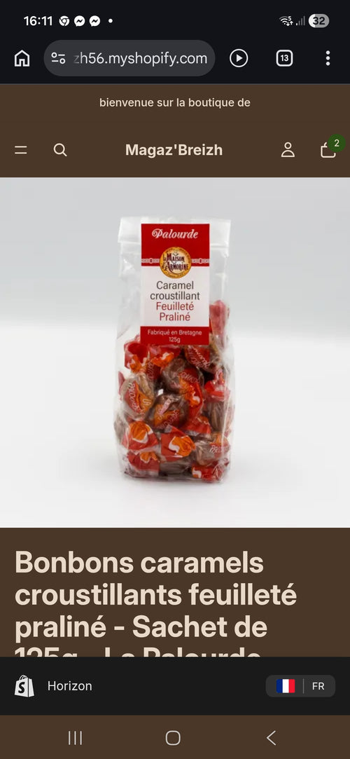 Bonbons caramels croustillants feuilleté praliné - Sachet de 125g - La Palourde