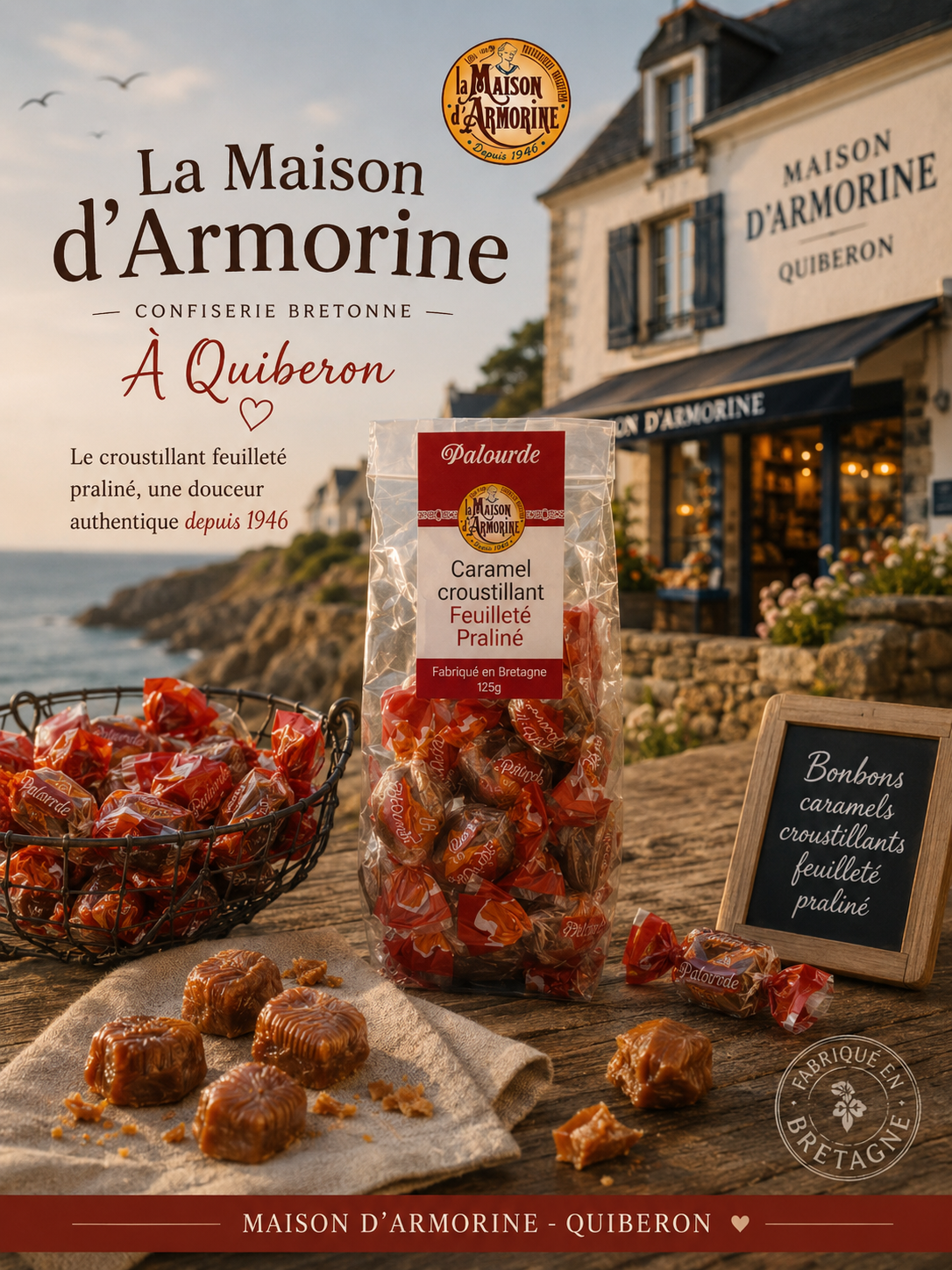 Bonbons caramels croustillants feuilleté praliné - Sachet de 125g - La Palourde